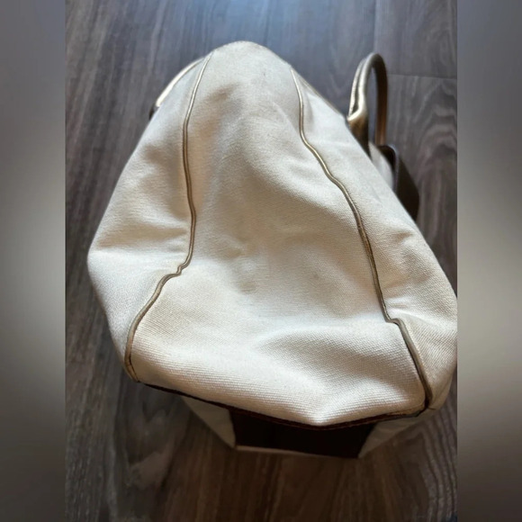 Kate Spade Vintage White Canvas Metallic Gold Straps Tote Bag - Picture 5 of 9